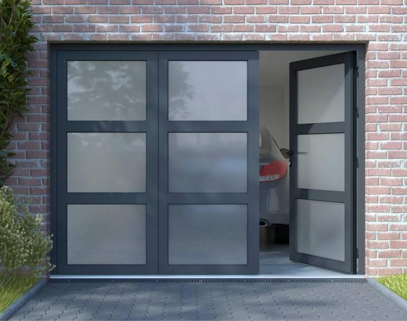 installateur porte de garage aluminium battante pliante vitrée isolée sur mesure à Frouzins